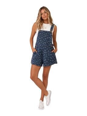 FRNCH Paris Floral Denim Overalls Womens Large Cotton Blend Trendy Overalls